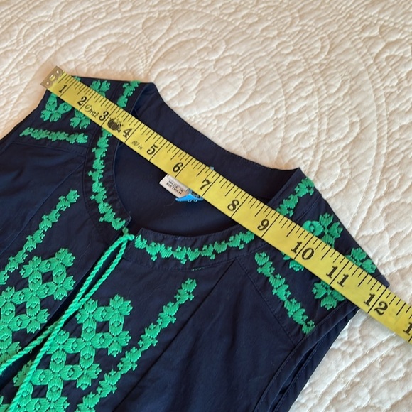 J Crew Sleeveless Embroidered Tassel Tank Top Size 0 Navy Blue Green Preppy Boho - Picture 7 of 17